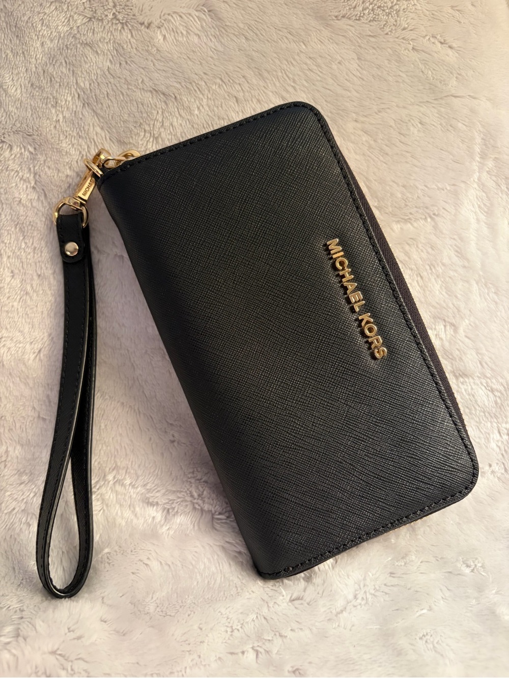 Michael Kors Black and Gold Zip-Around Wristlet Wallet
